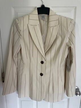 Worthington Cream Blazer with Brown Pinstripes